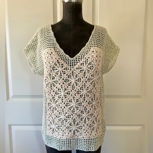 Field Flower Anthropologie Crochet Boho Top Cream Tie Back Size L